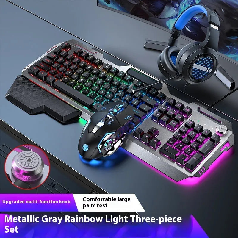 Aluminium mechanical-feel keyboard with control knob in silver black or metal grey colour with RGB lighting