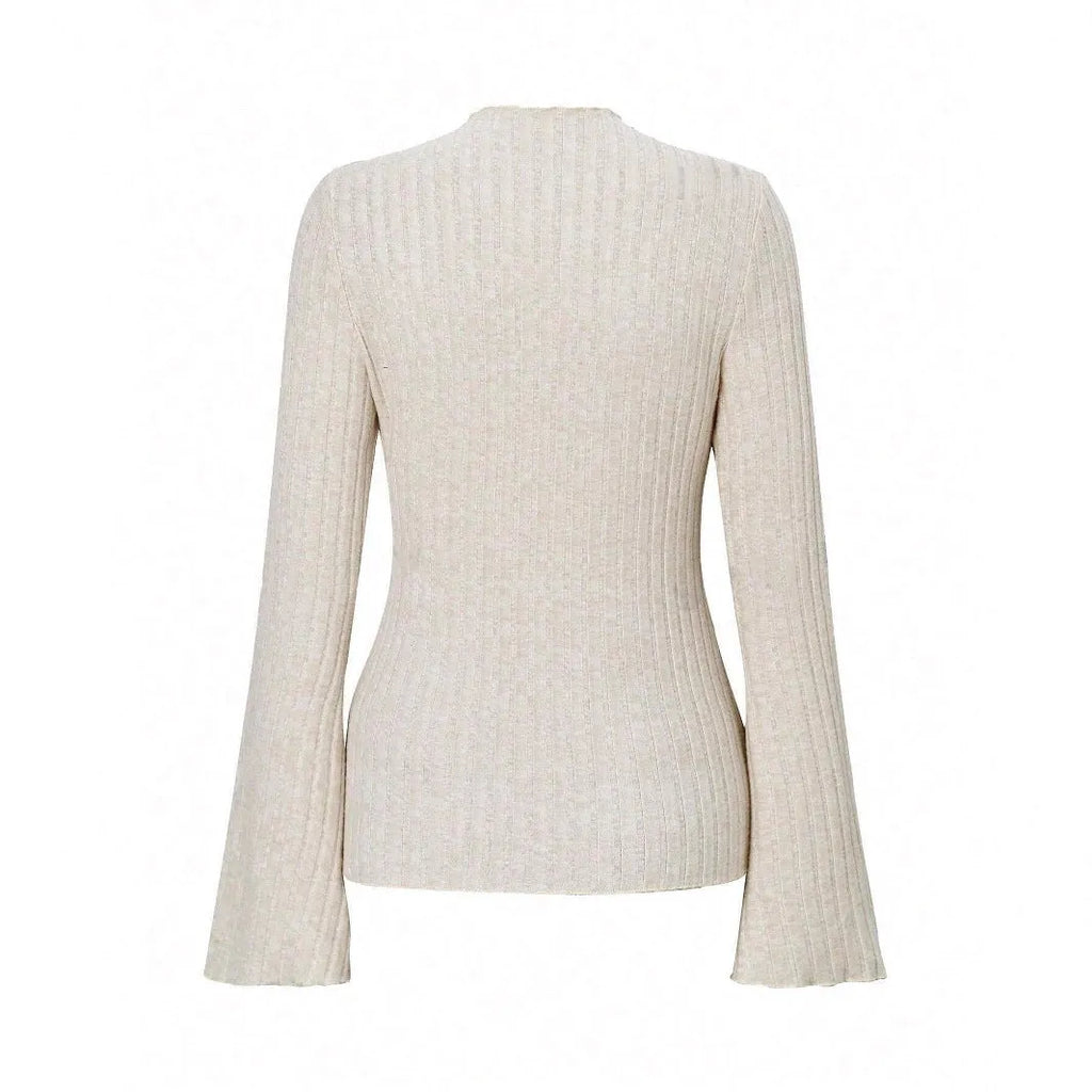 Long sleeve round neck top with lantern sleeves and sunken stripe detail in slim black casual styling