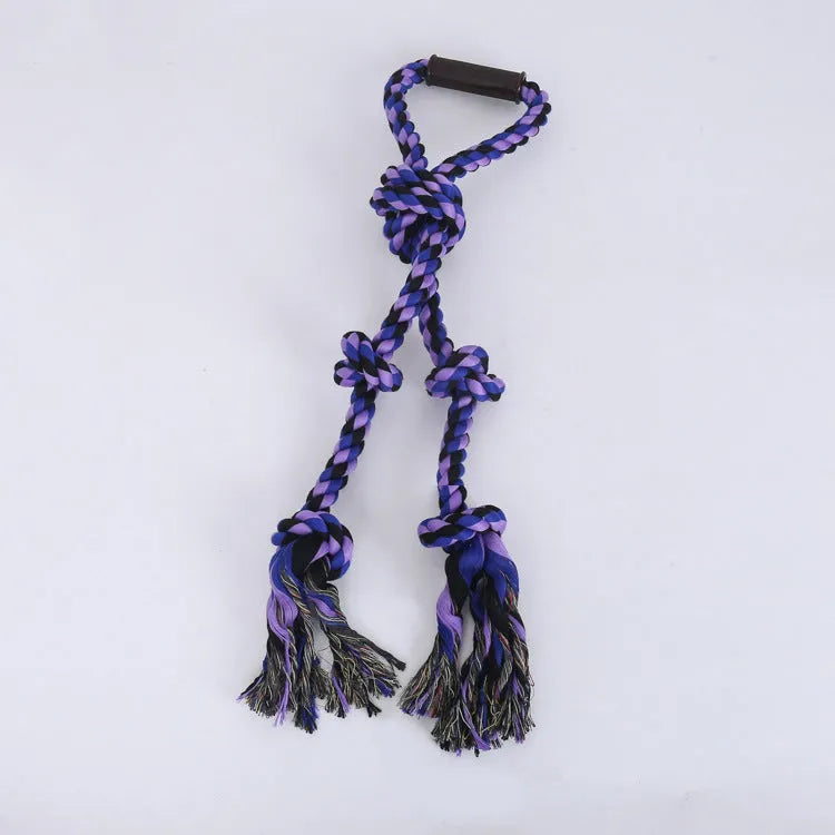 Blue and yellow extra large cotton rope dog tug toy with non-slip handle for aggressive chewers
