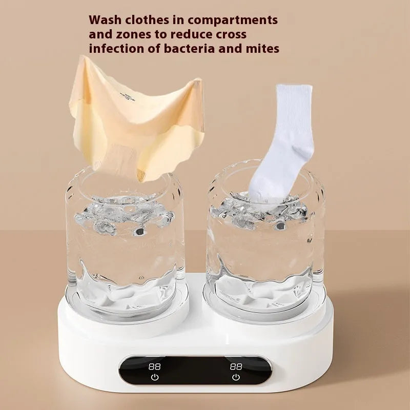 White USB-powered double bucket mini washing machine for underwear and small items
