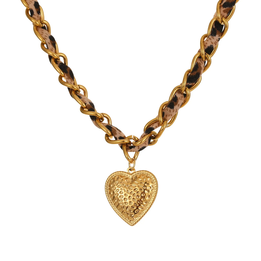 Geometric leopard love pendant stainless steel necklace with adjustable chain for women