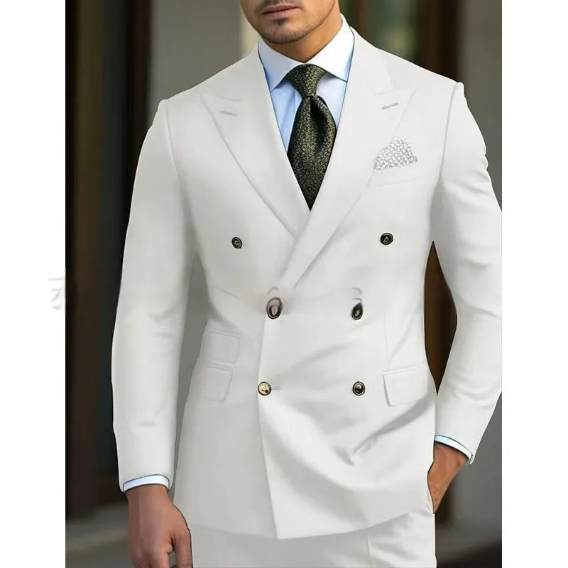 Men's regular fit business suit in navy blue with two-piece construction