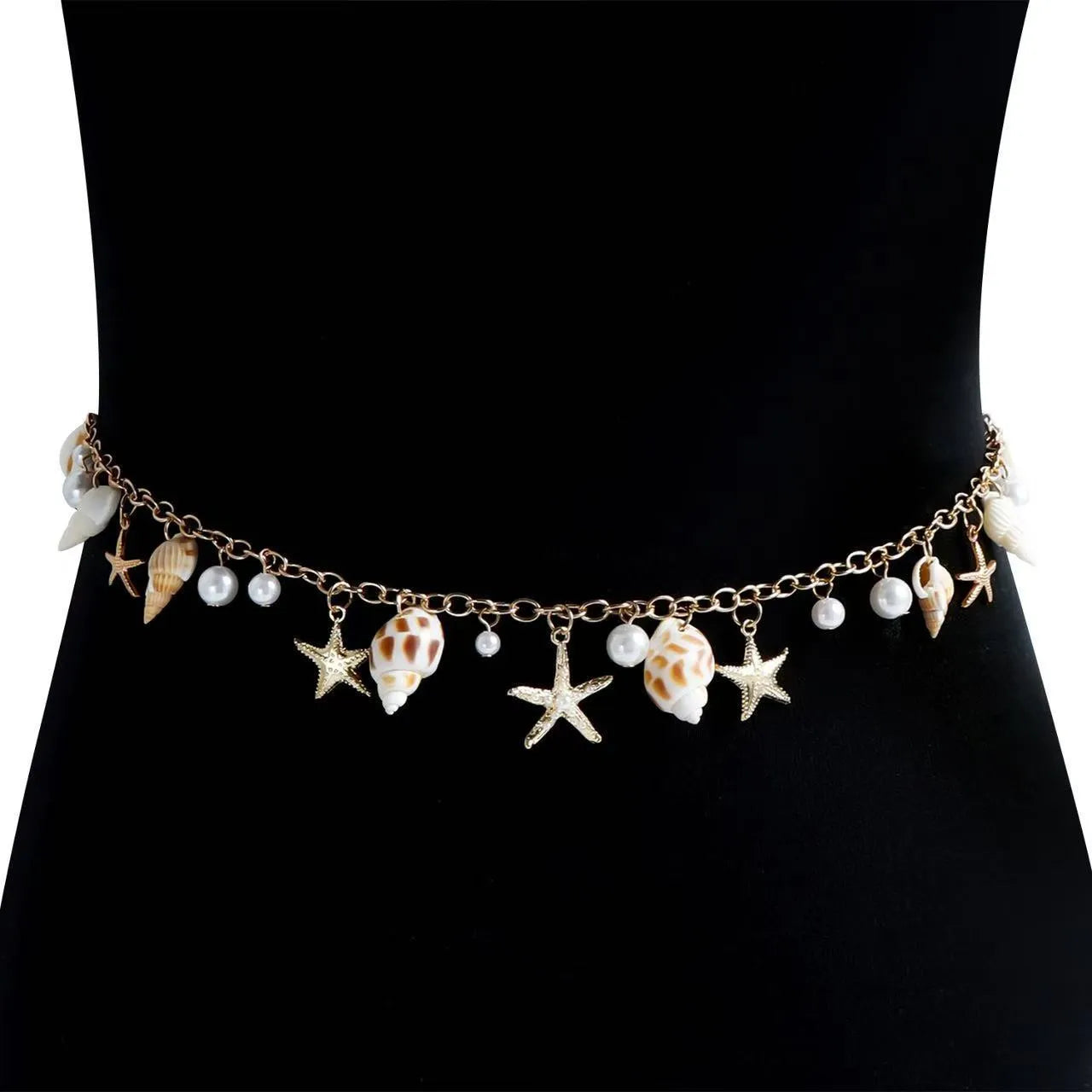 Women's beach shell star design waist chain and matching bracelet set in alloy material