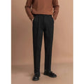 Men's straight leg casual business trousers in black, shown in a light business style setting.