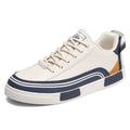 Men's beige, white and green canvas casual shoes with section mesh detail and round toe