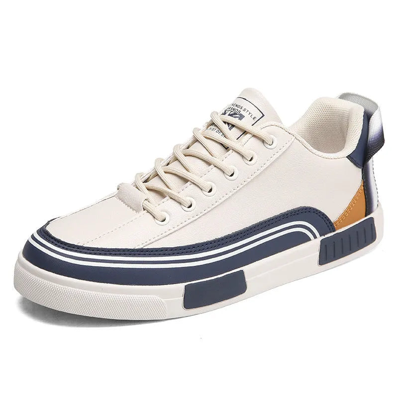 Men's beige, white and green canvas casual shoes with section mesh detail and round toe