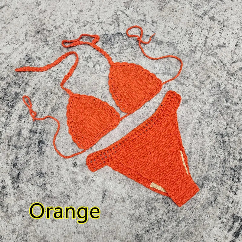 Women's handmade crochet bikini and matching beach skirt swimsuit set in acrylic fabric