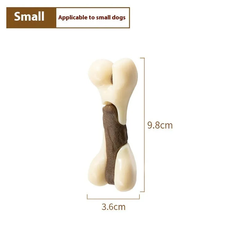 Cowhide and nylon bone grinding rod chew toy for dogs in large and small size options