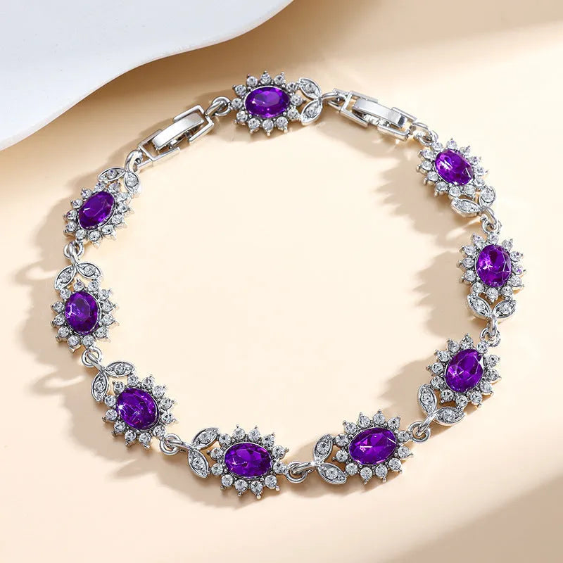 Women's electroplated alloy bracelet with inlaid zircon detailing in multiple colour options
