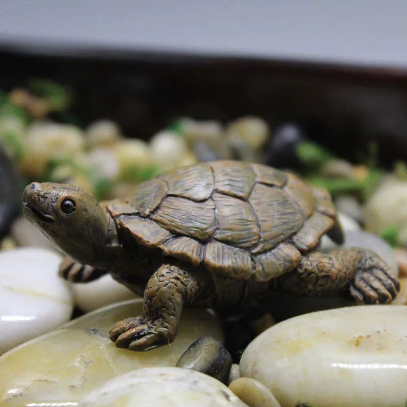Realistic simulated turtle resin ornament for garden and terrarium decoration.