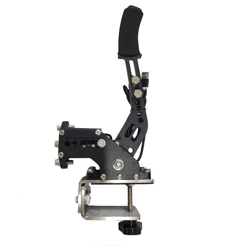 Aluminum linear handbrake body with clamp for drift racing simulators compatible with Logitech and Thrustmaster wheels