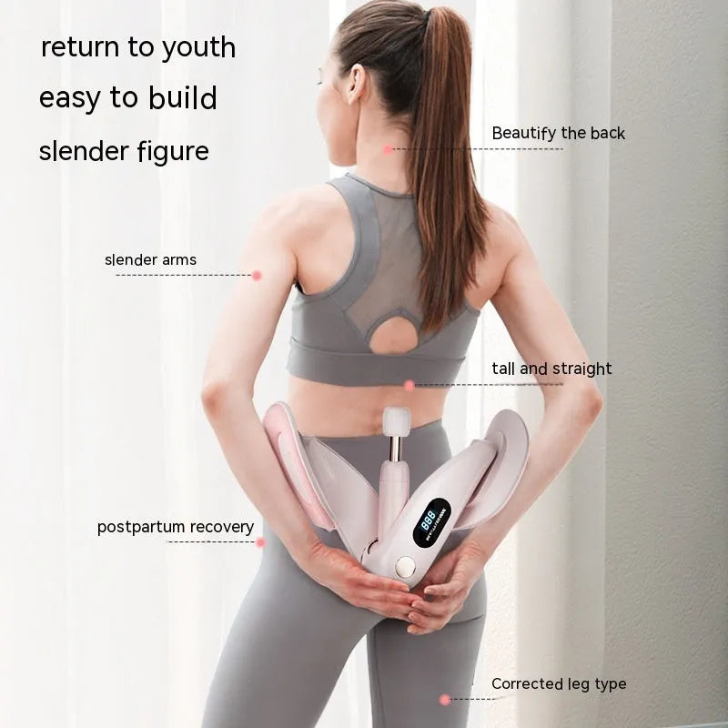 Pelvic floor muscle trainer repair device in blue, gray, green, or pink, made from ABS plastic and spring foam.