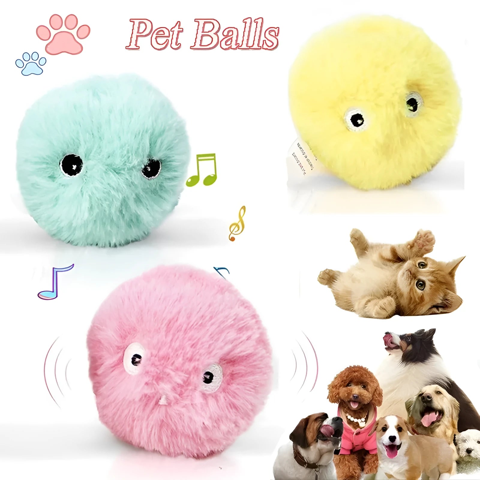 Interactive cat toy ball in blue, pink or yellow with sound activation and catnip compartment