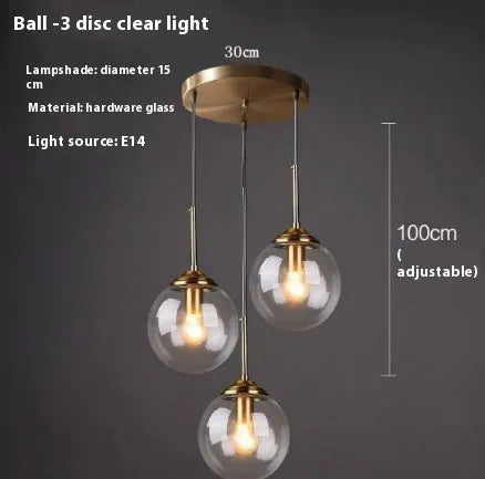 Nordic style round ball glass chandelier with multiple colour options for living room or dining room