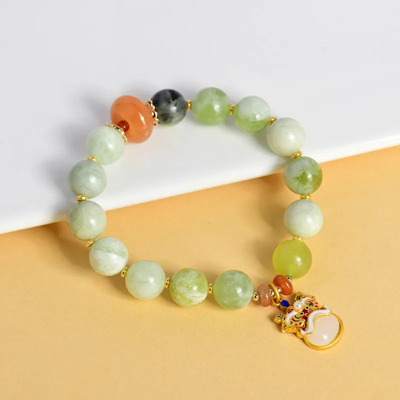 Green milk-in-water jade Xingshi pendant bracelet with 10mm geometric retro design