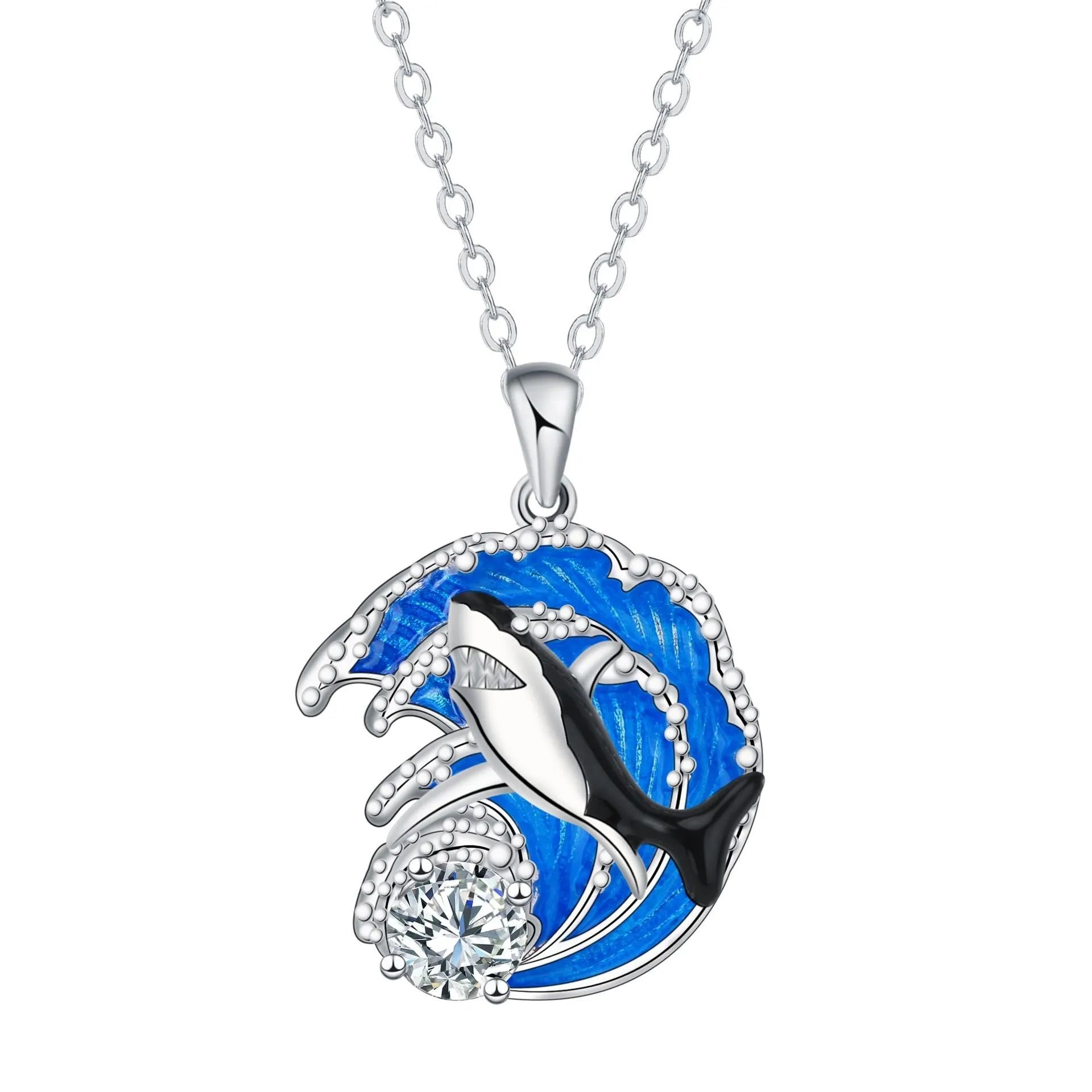 Shark necklace women's jewellery with copper pendant on cross chain, adjustable 41-50 cm length