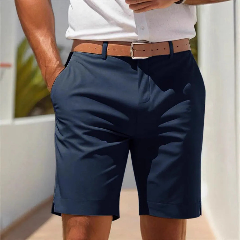 Men's light grey polyester business suit shorts with straight leg cut for summer casual wear