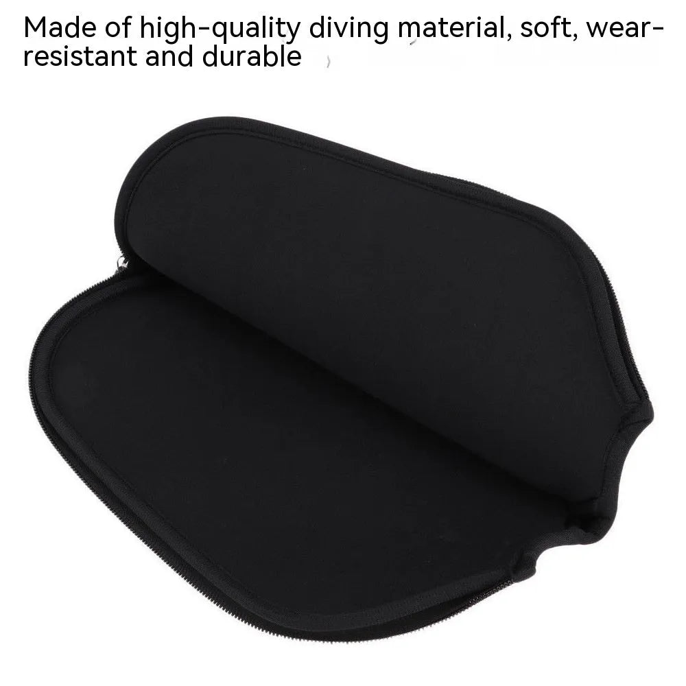 Black neoprene protective sleeve for a table tennis racket showing texture and fit