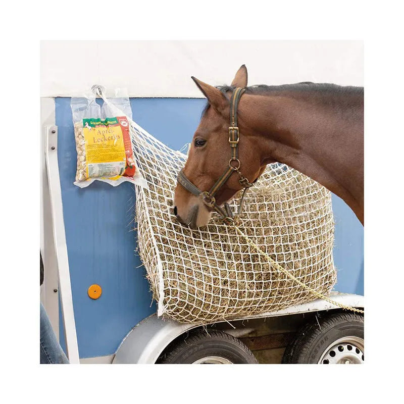 Woven PE rope grid design horse feeding bag in black or white colours