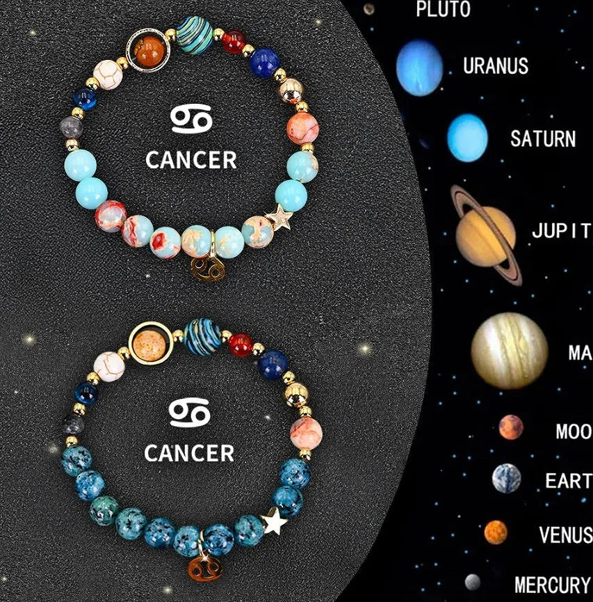 Natural stone bead bracelet set featuring all twelve zodiac signs with two bracelets per style