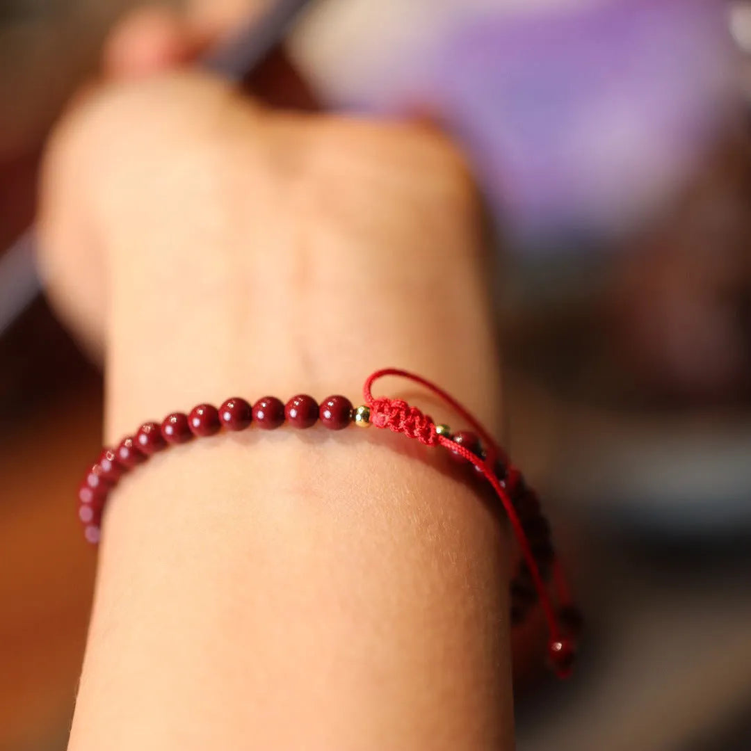 Purple gold sand design cinnabar bracelet with auspicious Chinese patterns and geometric shape