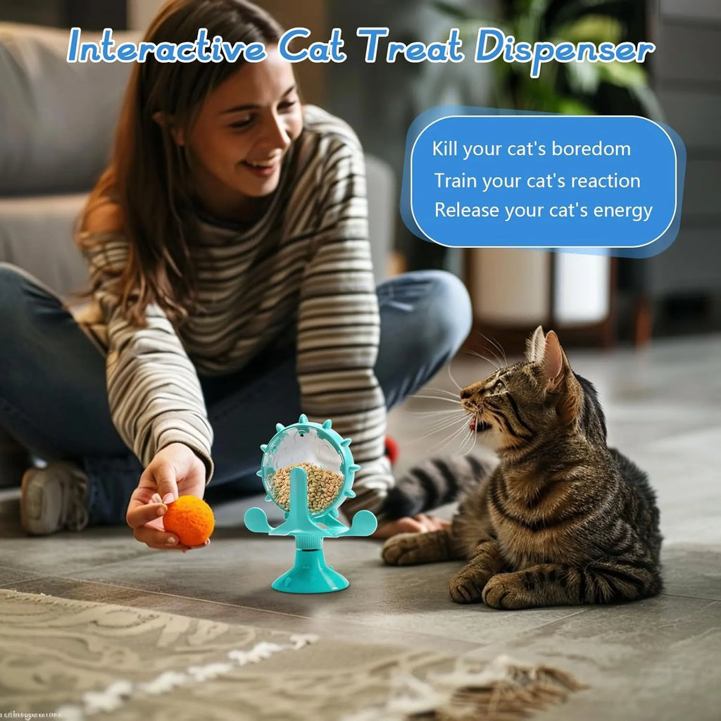 Interactive pet puzzle slow feeder toy with suction cup base in blue, green, red, or yellow colour.