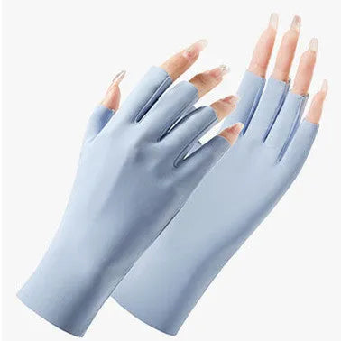 Women's thin ice silk nylon sunscreen gloves with UPF50+ protection in various colours.
