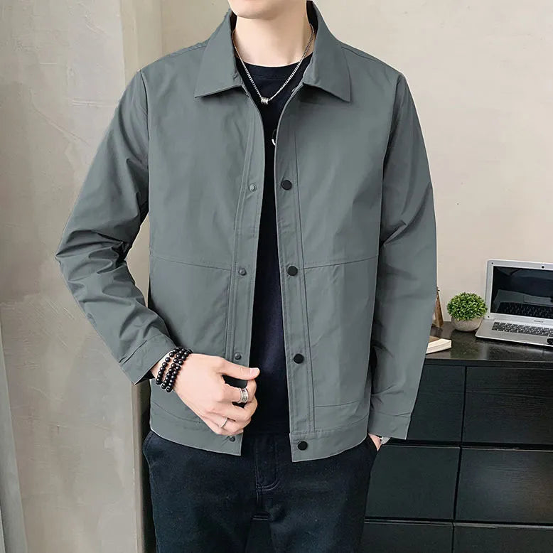 Men's thin single-layer polyester jacket in Korean style, shown in light gray colour.