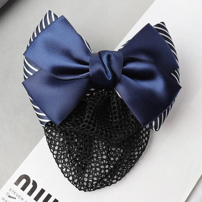 Professional two-bow mesh hair clip for female workers in various colours.