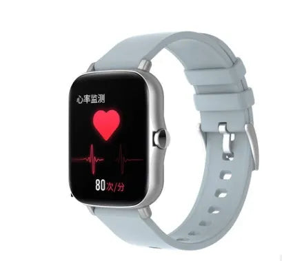 Smart watch with blue strap and 1.7-inch colour touch screen showing fitness stats