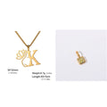 Stainless steel necklace with cross chain design and single letter pendant in gold or silver electroplated finish