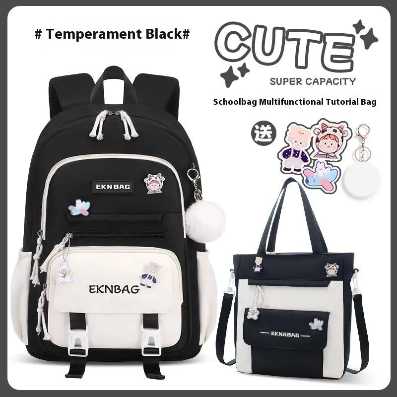 Girls' school backpack in Oxford cloth with curved shoulder straps and spine protection