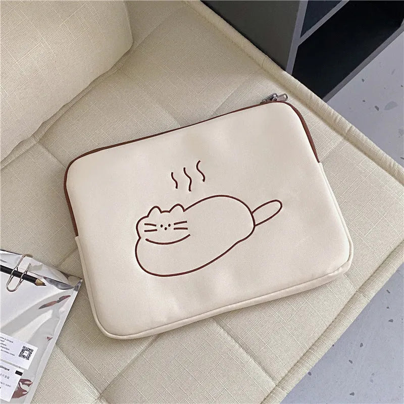 Embroidered animal tablet protective sleeve with zipper in fat cat or sleepy cat designs
