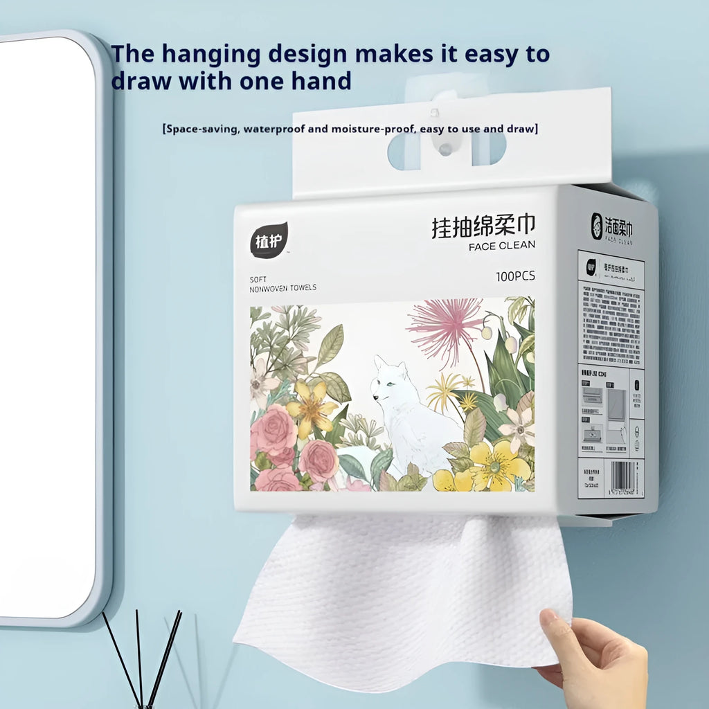 Soft disposable towel roll with removable hanging hook for bathroom and household cleaning