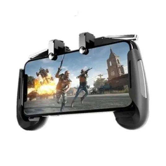 Adjustable Bluetooth mobile game controller handle holding a smartphone