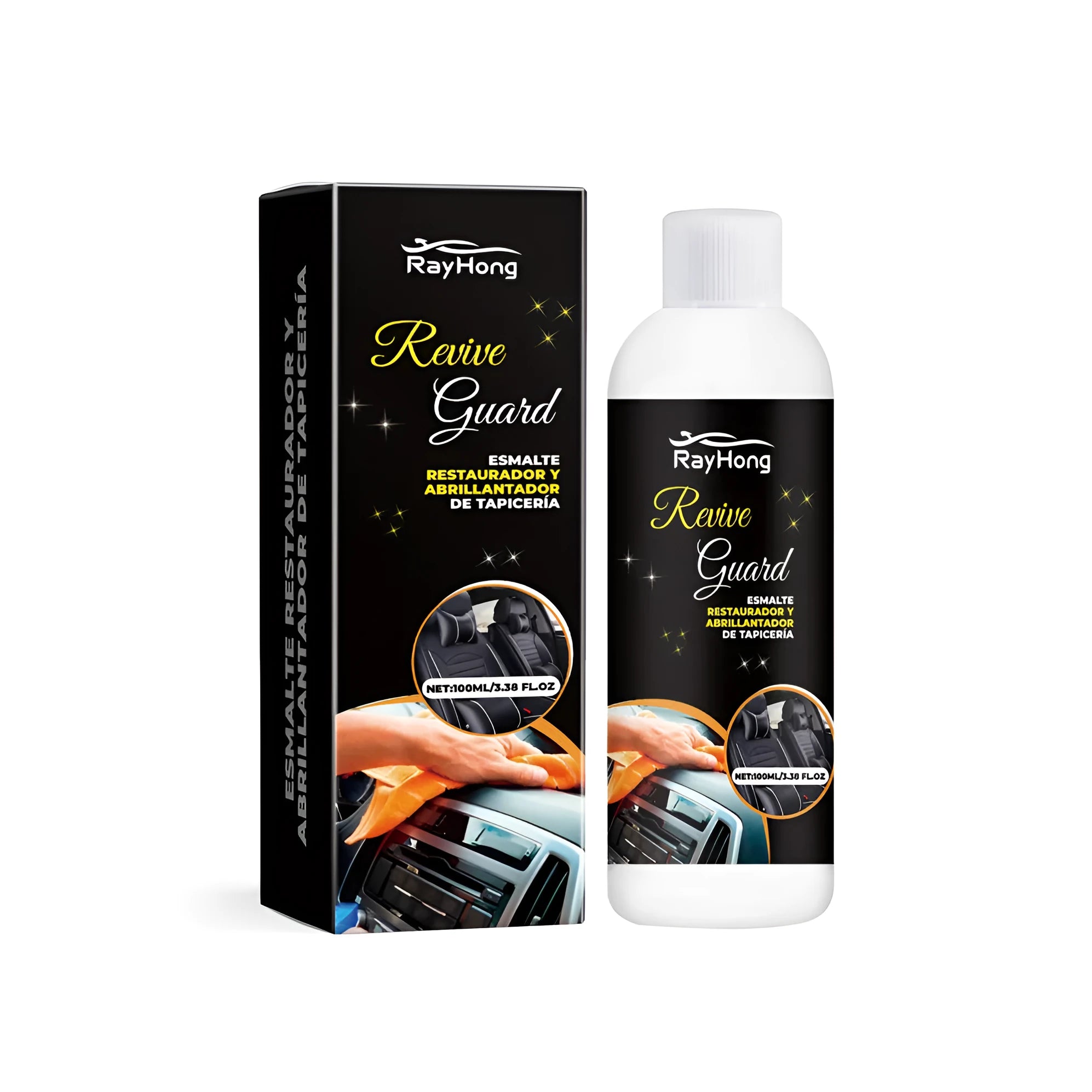 Automotive interior polish cleaner in 3.8x12.3cm container with box packaging