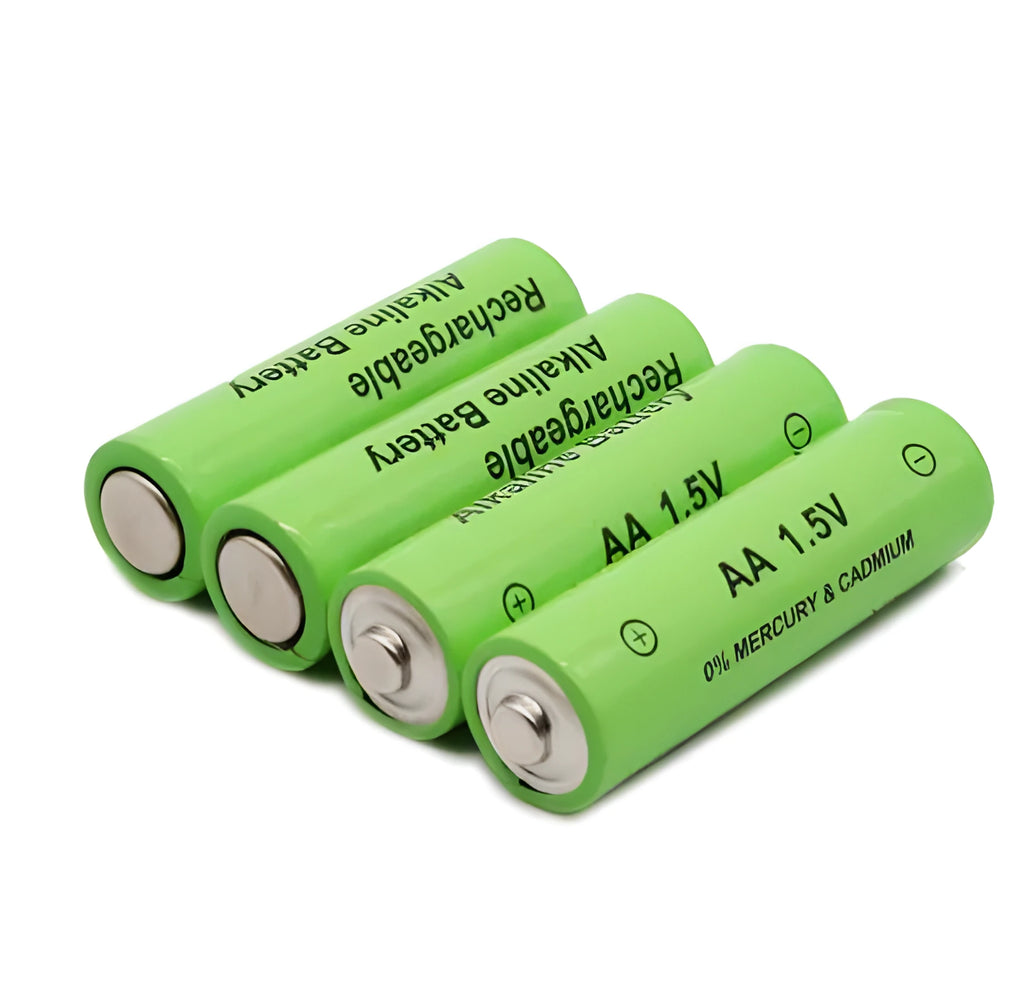Pack of industrial-grade 1.5V 3000mAh alkaline rechargeable AA batteries.