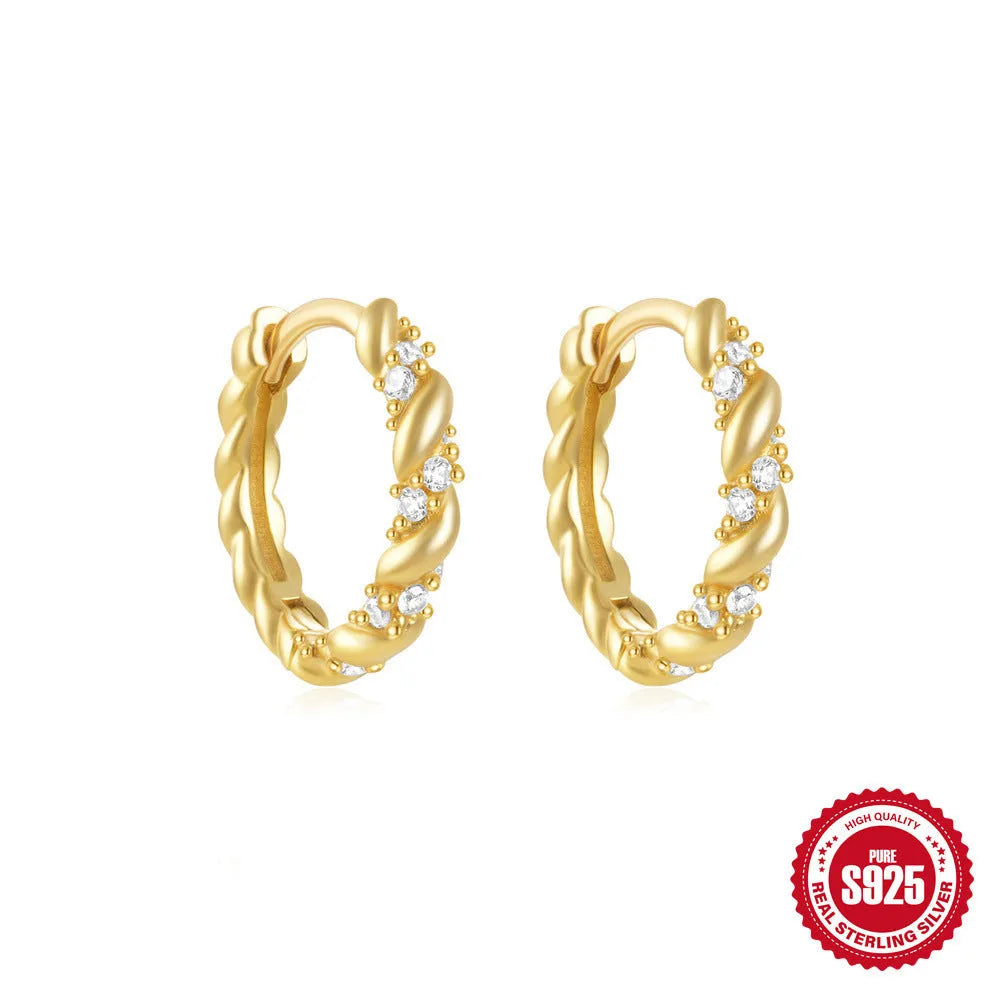 Sterling silver geometric stud earrings with small round diamond accent in gold or silver finish