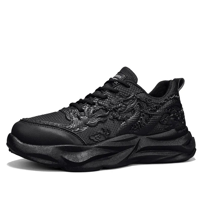Men's casual fly knit sneakers with dragon design and rubber sole in multiple colour options
