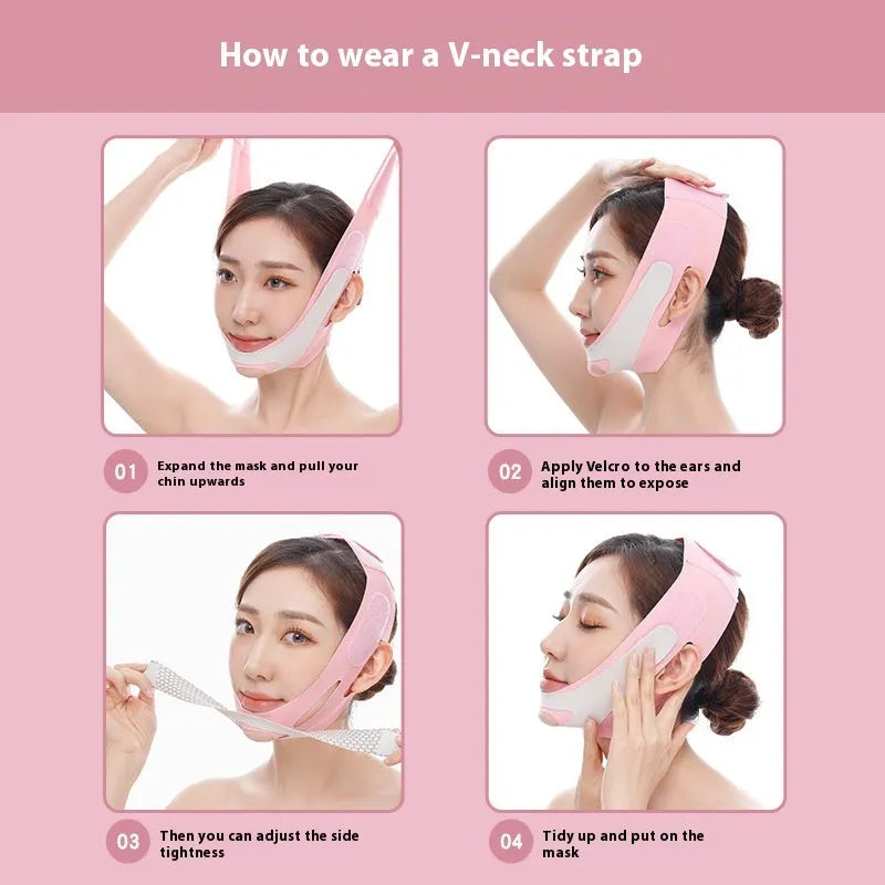 Pink and black elastic V face bandage facial care tool with far infrared option