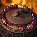 Retro artificial crystal lucky bracelet for women in amethyst gold or yellow gold electroplated finish.