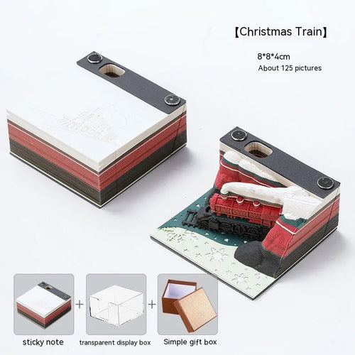 3D sticky notes with Qingshui Temple paper carving design and Christmas train cover