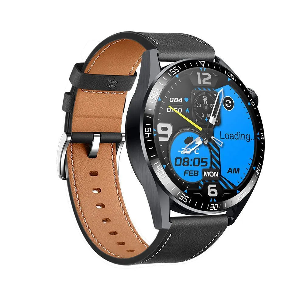 Black GS3 Max smartwatch with a silicone strap on a wrist, showing a home screen with health metrics.