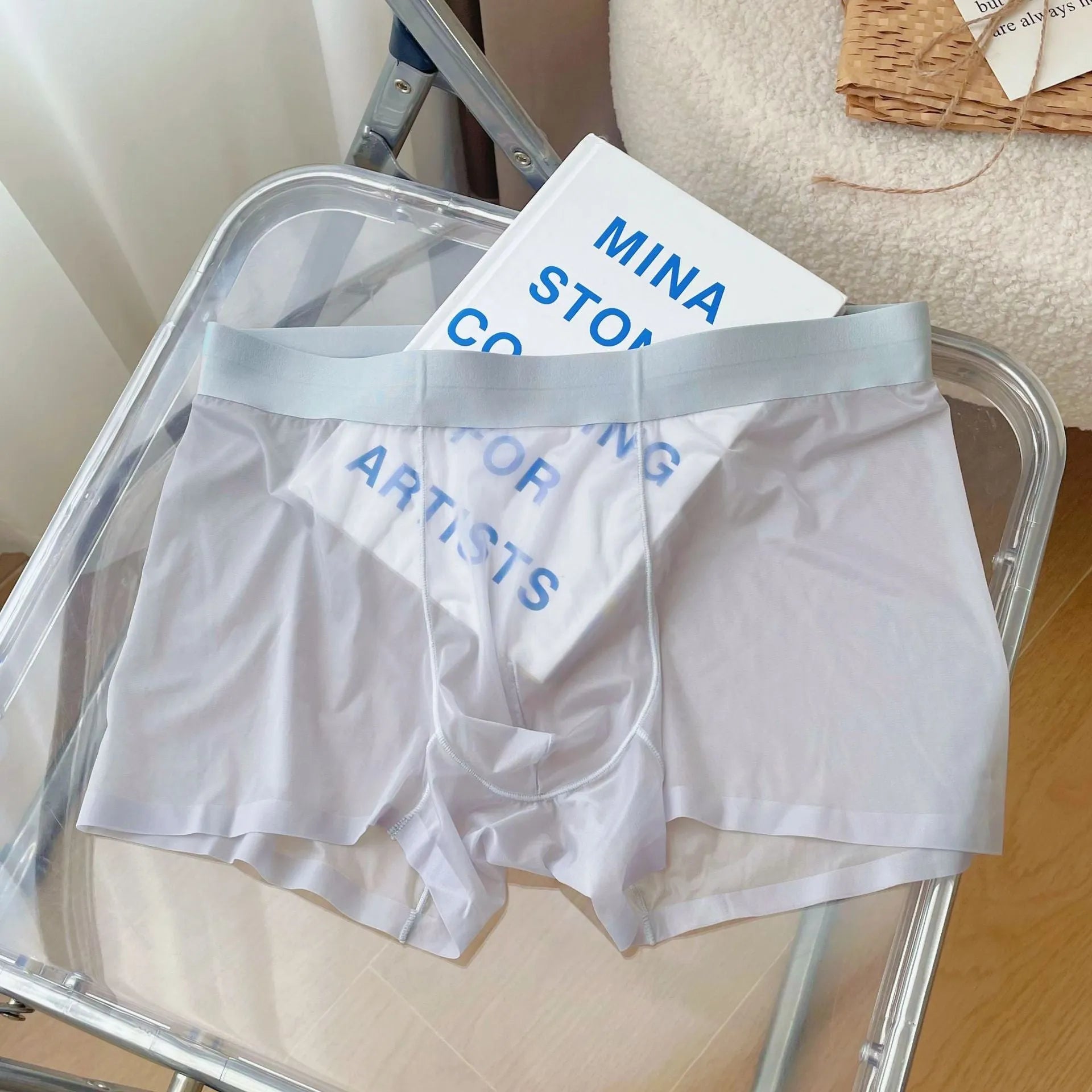 Men's seamless quick-drying nylon boxer shorts in light brown colour showing mid waist and body shaping fit.