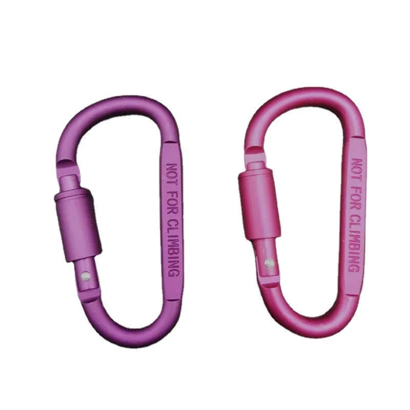 D-type aluminium climbing carabiner with twist-lock gate in multiple colour options showing 8cm flat profile