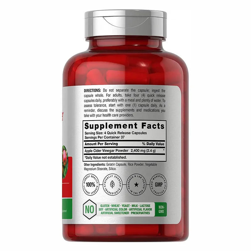 Bottle of 150 apple vinegar capsules for dietary supplement use