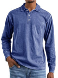 Retro washed distressed pure cotton lapel long sleeve polo shirt shown in Army Green.