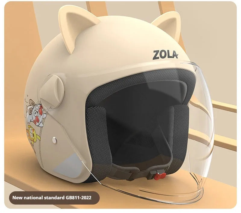 Blue winter electric bicycle helmet with anti-fog visor and attached neck scarf.