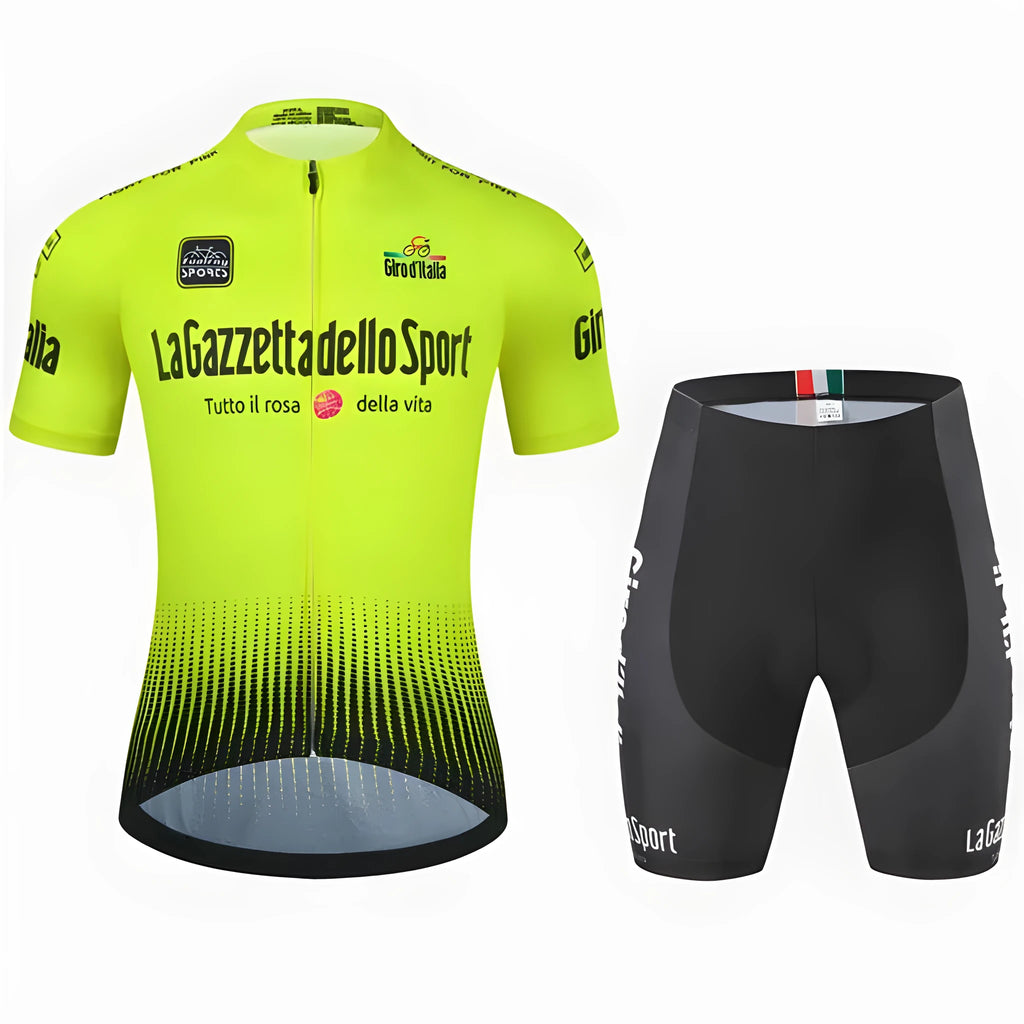 Road bike cycling clothing set in quick-dry polyester fabric showing short sleeve design and available colour options