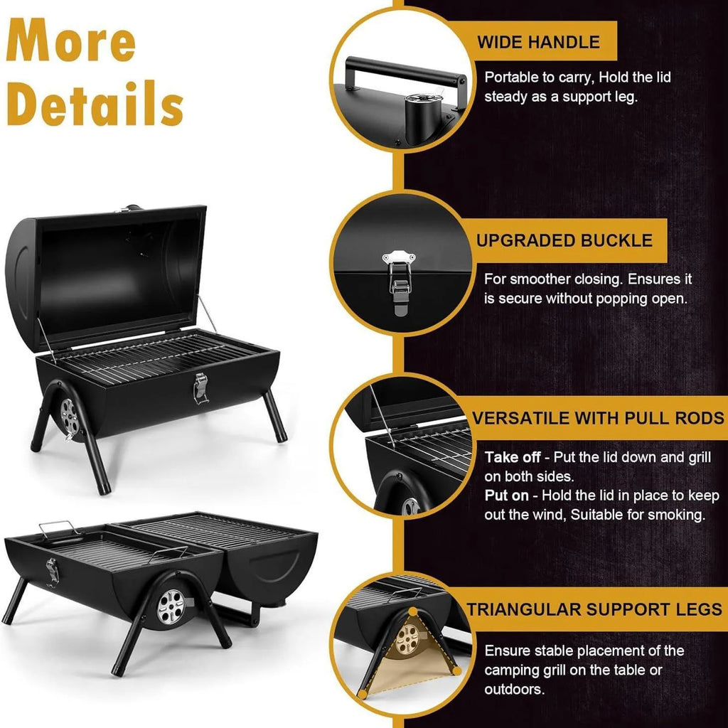 Small folding desktop charcoal barbecue grill smoking device